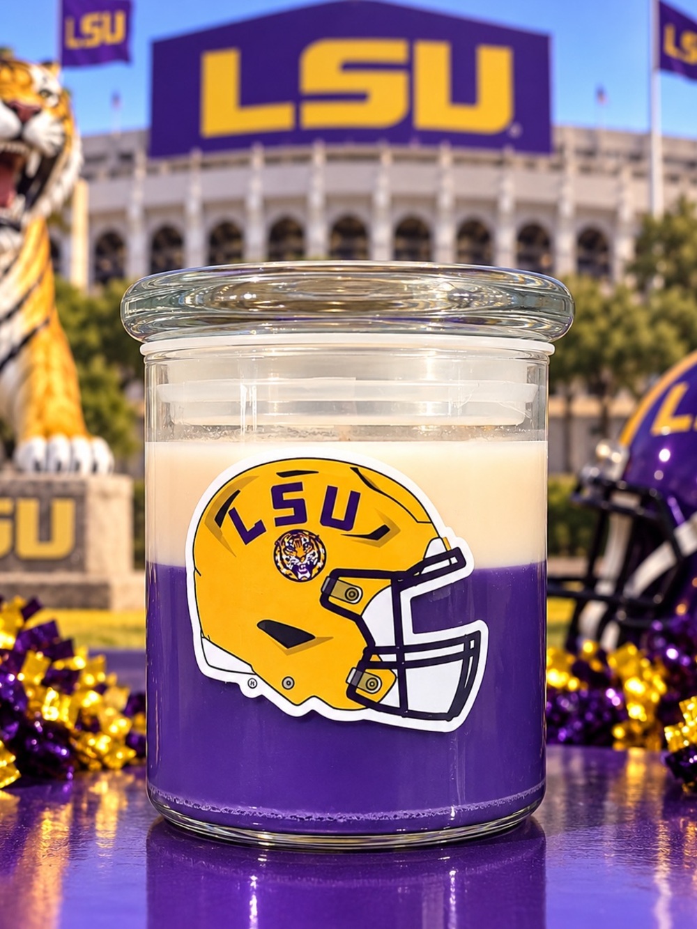 Purple & Gold Layered Candle - Team Spirit